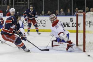 Struggling forward Mats Zuccarello can't beat Carey Price during a Rangers' 1-0 shutout loss to the Canadiens. AP Photo by Mary Altaffer/Getty Images